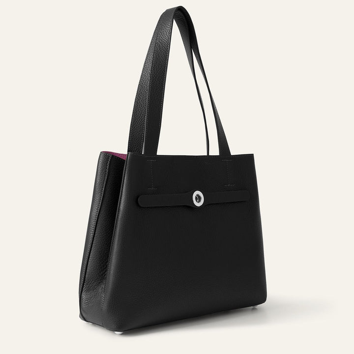 Black Sarah Tote with Silver Hardware side closed | B01-S