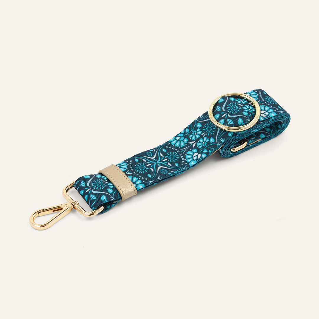 Blue Daisy River Strap with Gold hardware front 1 | U59-G