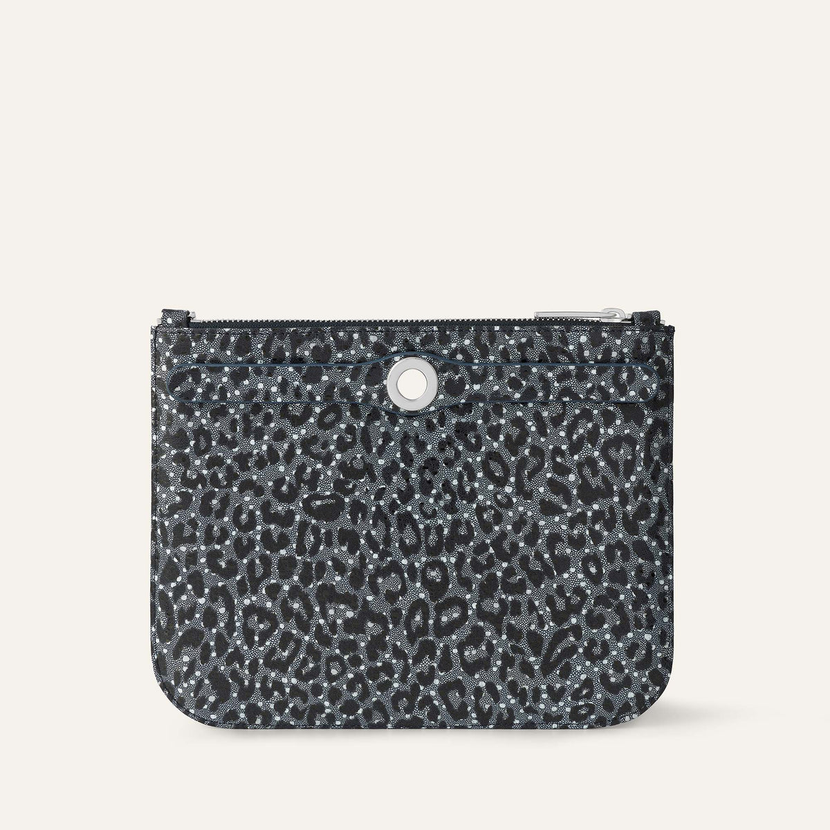 Ivy Clutch Bag | Blue Leopard with Silver hardware