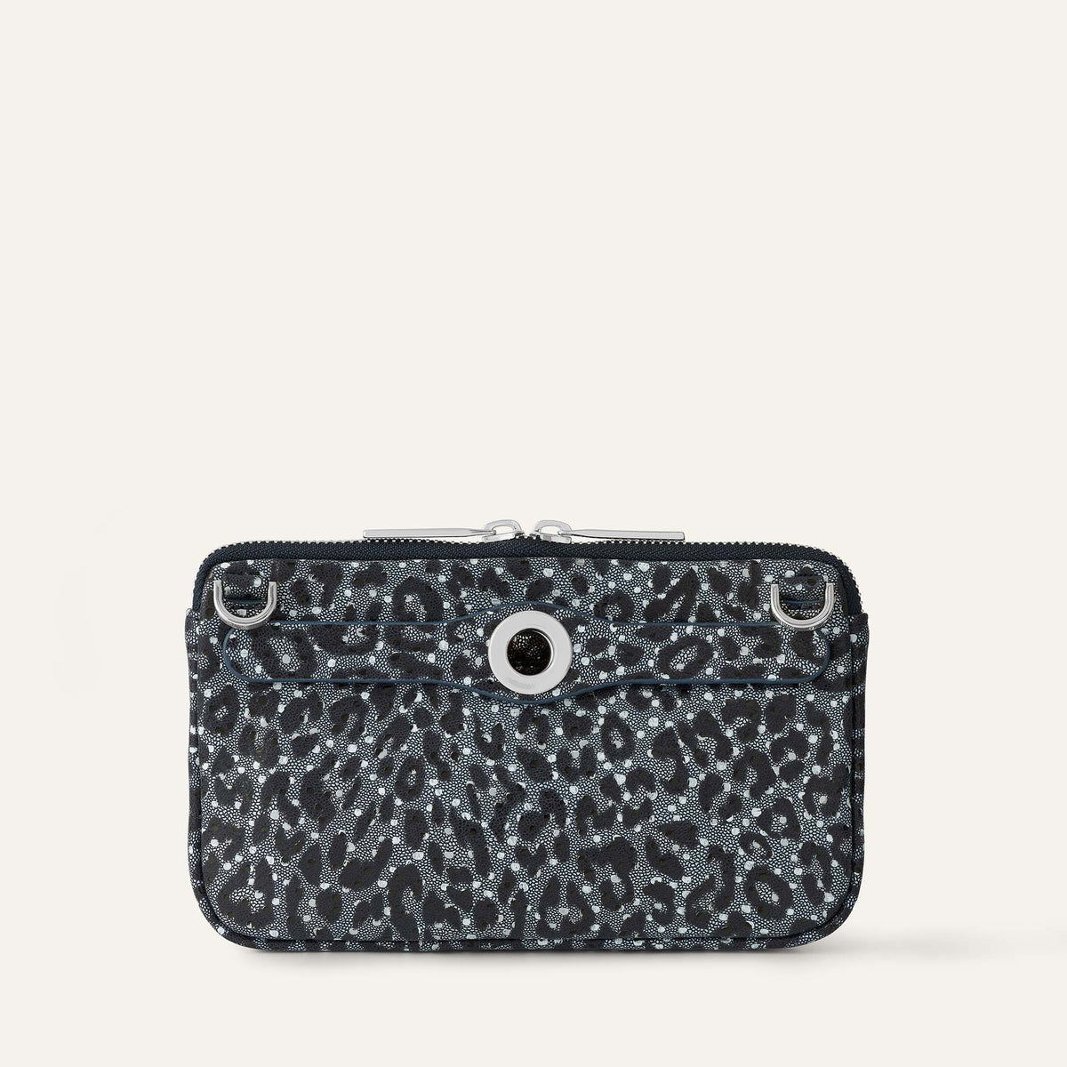 Millie Clutch Bag | Blue Leopard with Silver hardware