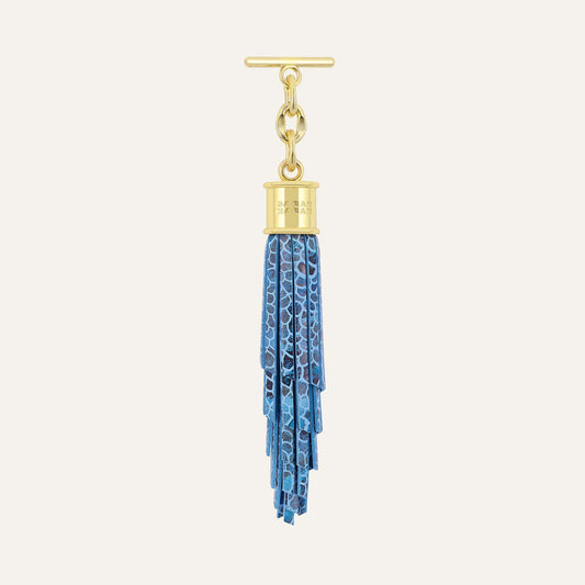 Feather Capsule Tassel Mini | Blue Mosaic with Gold hardware