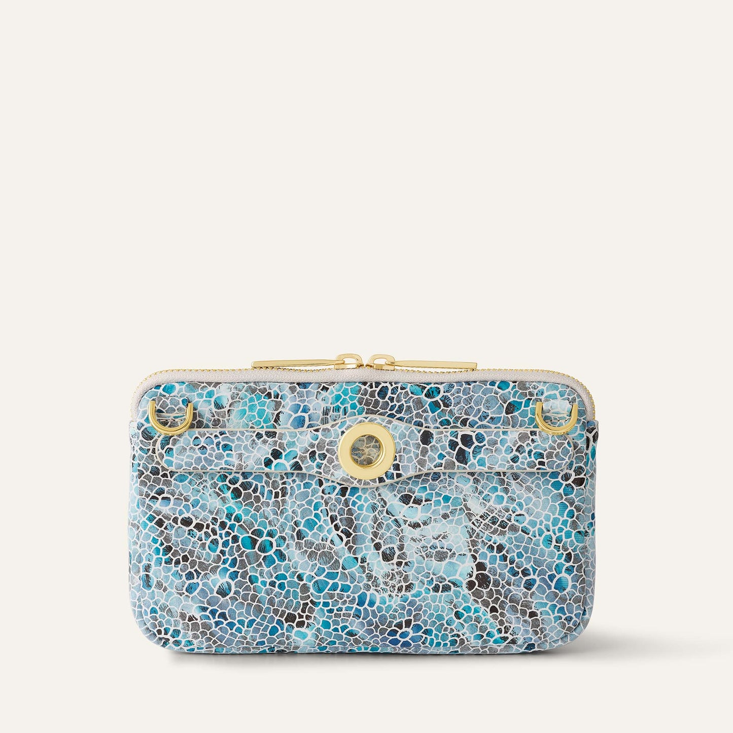 Millie Pouch | Blue Mosaic with Gold hardware