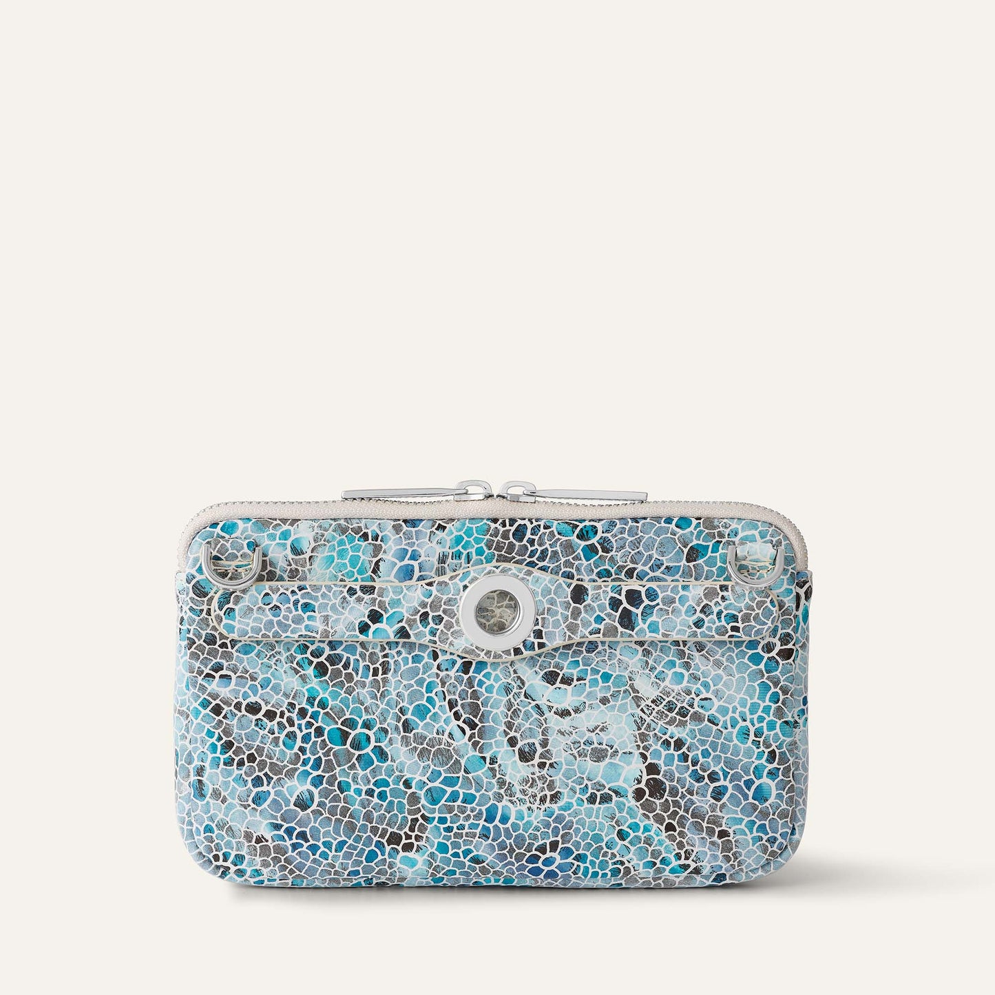 Millie Pouch | Blue Mosaic with Silver hardware