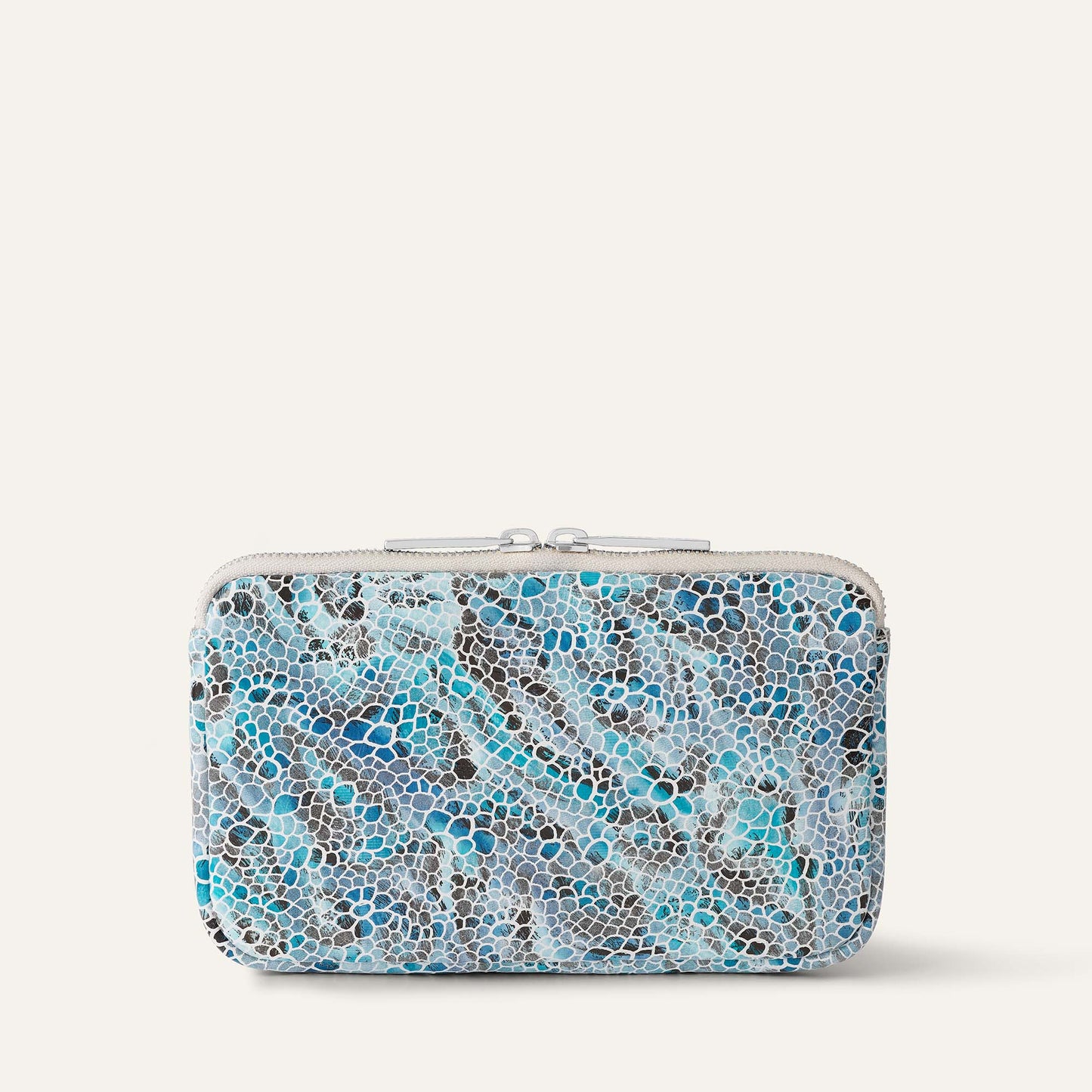 Millie Pouch | Blue Mosaic with Silver hardware