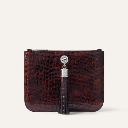 Dahlia Tote | Tortoiseshell Patent Croc with Silver hardware