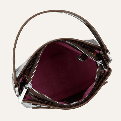 Rosa Handbag | Tortoiseshell Patent Croc with Silver hardware