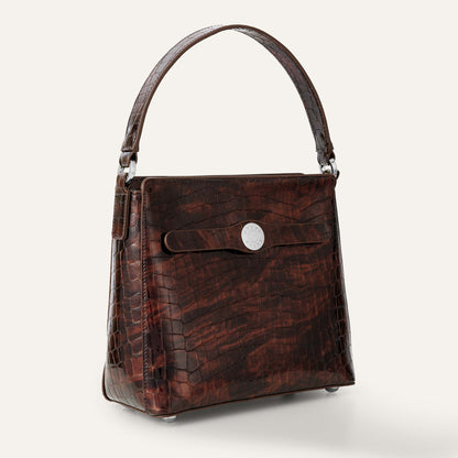 Rosa Handbag | Tortoiseshell Patent Croc with Silver hardware