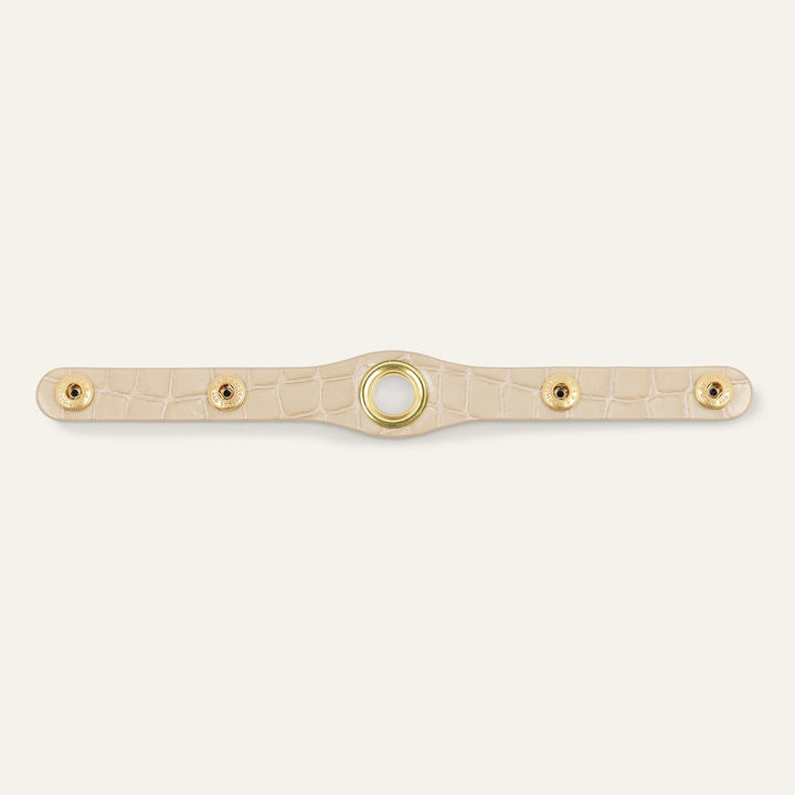 Cream Patent Croc Sarah Haran Deco Strip Textured Popper with Gold  hardware back | C13-G