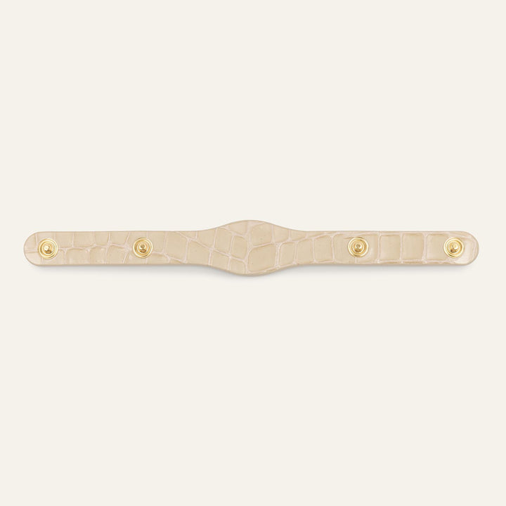 Cream Patent Croc Sarah Haran Deco strip Logo Textured Stud with Gold hardware back | C13-G