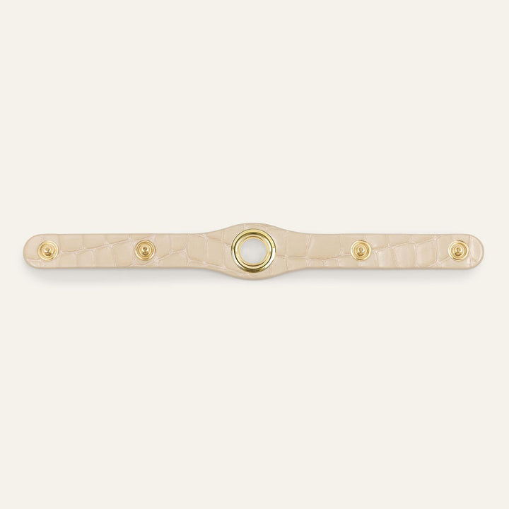 Cream Patent Croc Sarah Haran Deco Strip Textured Stud with Gold hardware back | C13-G