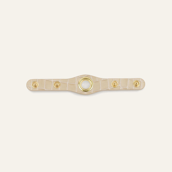 Cream Patent Croc Sarah Haran Deco Strip Mini Textured Stud with Gold hardware back | C13-G