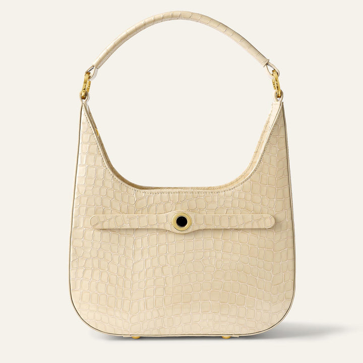 Cream Patent Croc Florence Hobo Bag - Patent with Gold hardware front | C13-G