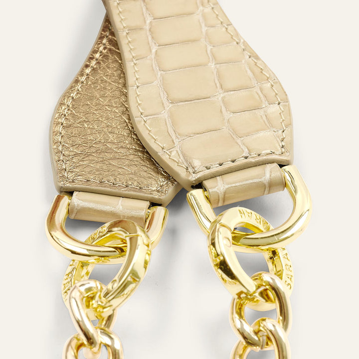 Cream Patent Croc Gemini Strap - Textured with Gold hardware detail| C13-G