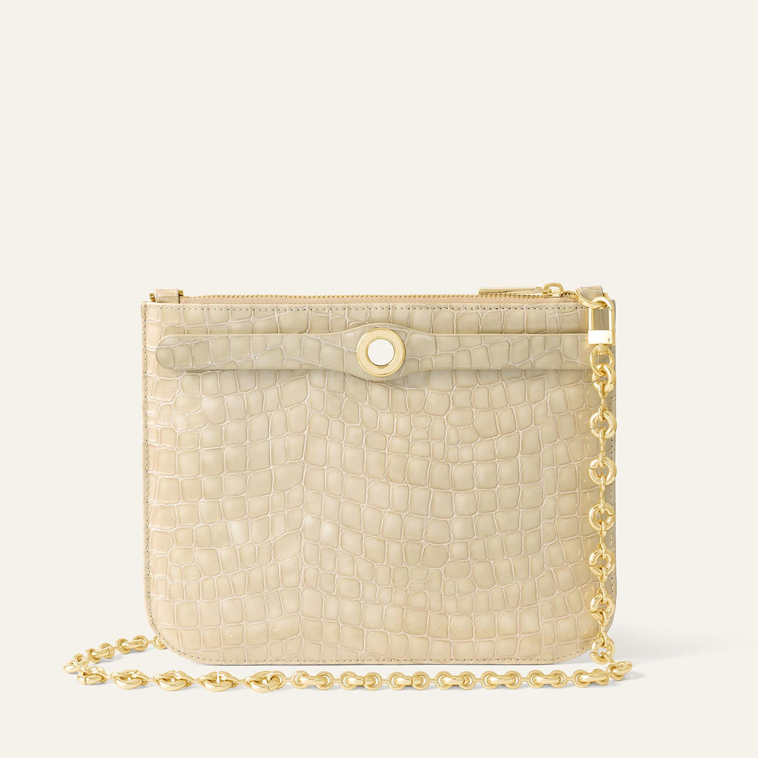 Cream Patent Croc Sarah Haran Ivy Patent Pouch with Gold hardware Back| C13-G