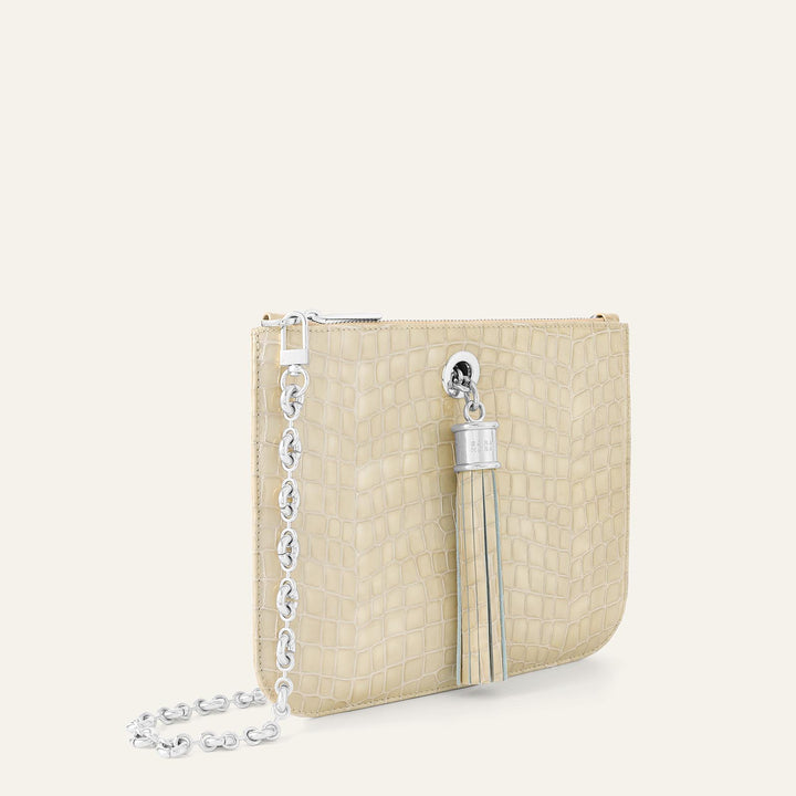 Cream Patent Croc Sarah Haran Ivy Patent Pouch with Silver hardware side| C13-S