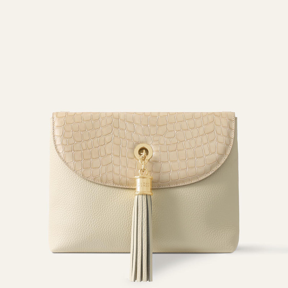 Cream Patent Croc Cream Jasmine Crossbody - Patent with Gold hardware front 1 | N31-G