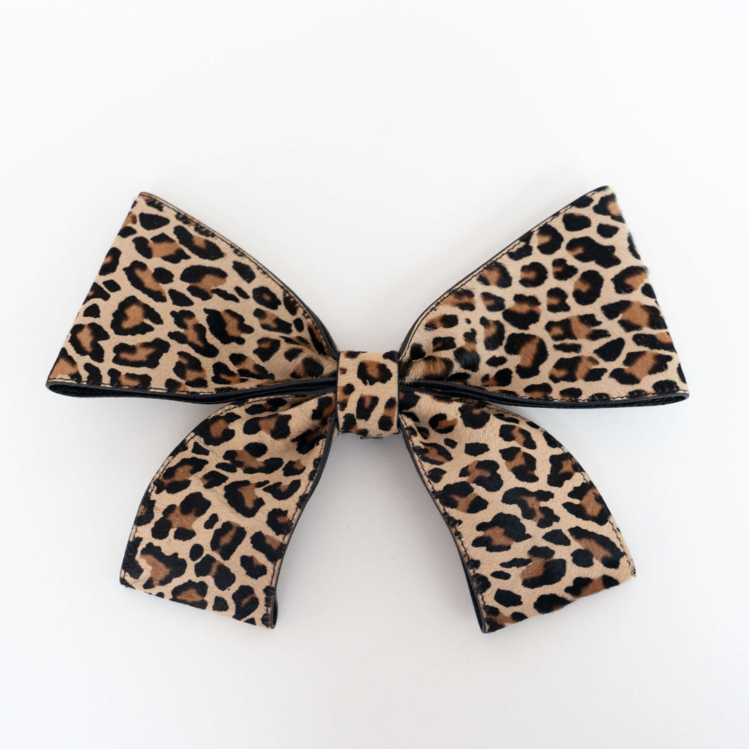 Leopard Calf Sarah Haran Deco Bow Textured with Gold hardware front 1 | LEO-G