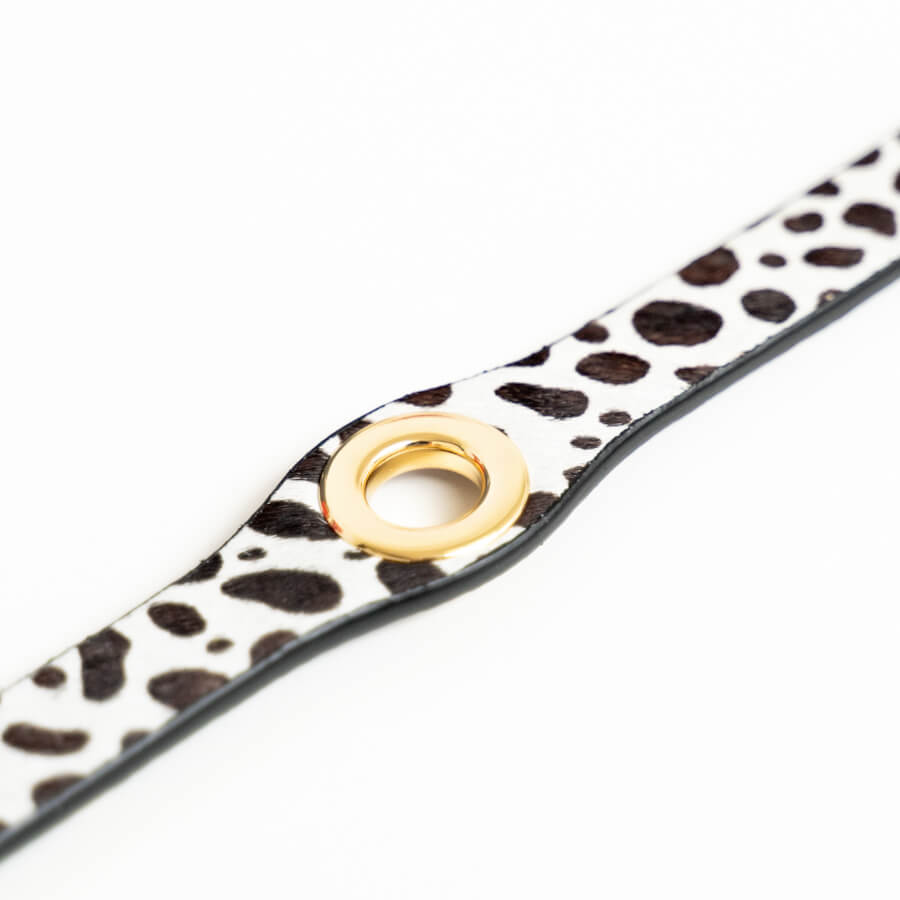 Dalmatian Spot Sarah Haran Deco Strip Textured Popper with Gold hardware detail | B01-G