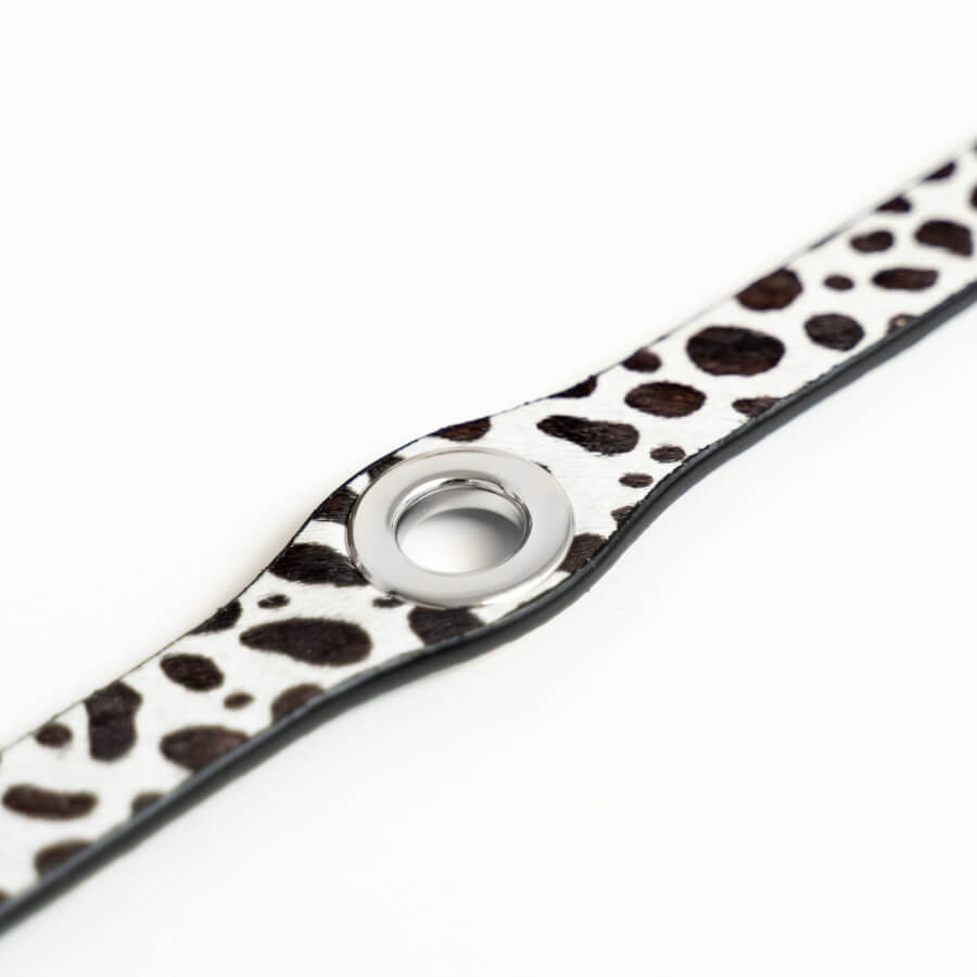 Dalmatian Spot Sarah Haran Deco Strip Textured Popper with Silver hardware detail | B01-S