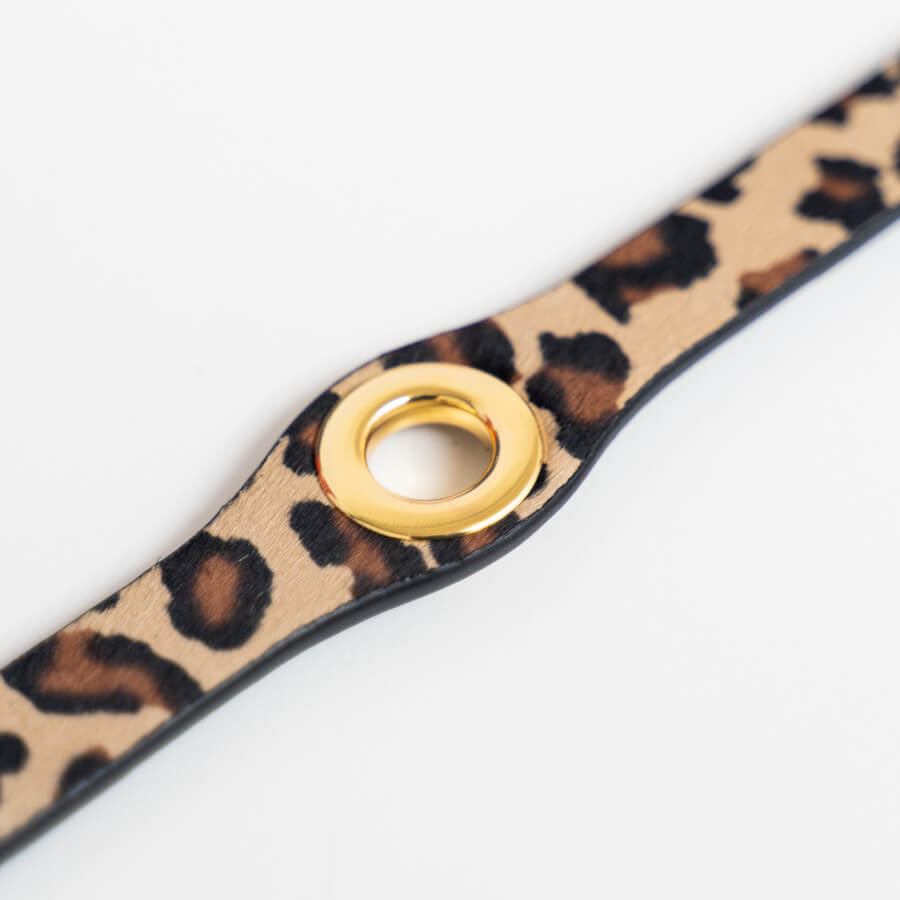 Leopard Calf Sarah Haran Deco Strip Textured Popper with Gold hardware detail | N02-G