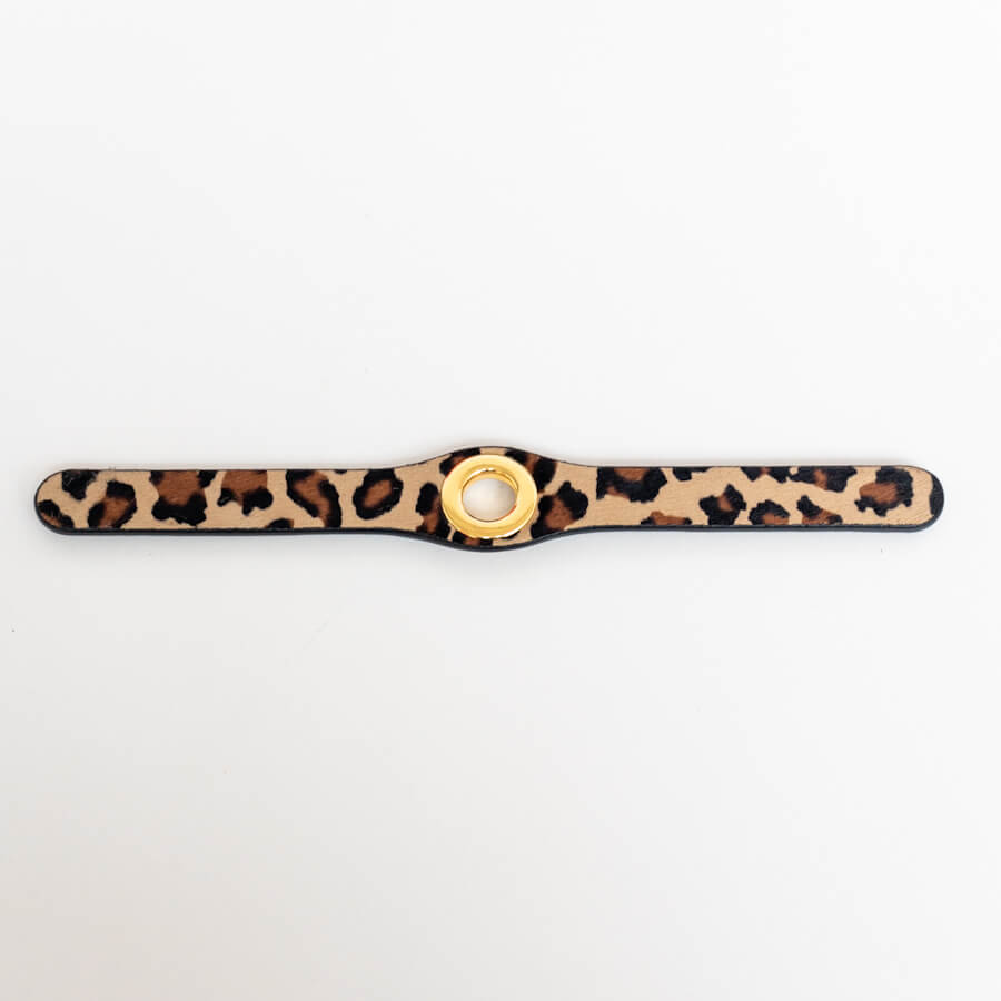 Leopard Calf Sarah Haran Deco Strip Textured Popper with Gold hardware front 1 | N02-G