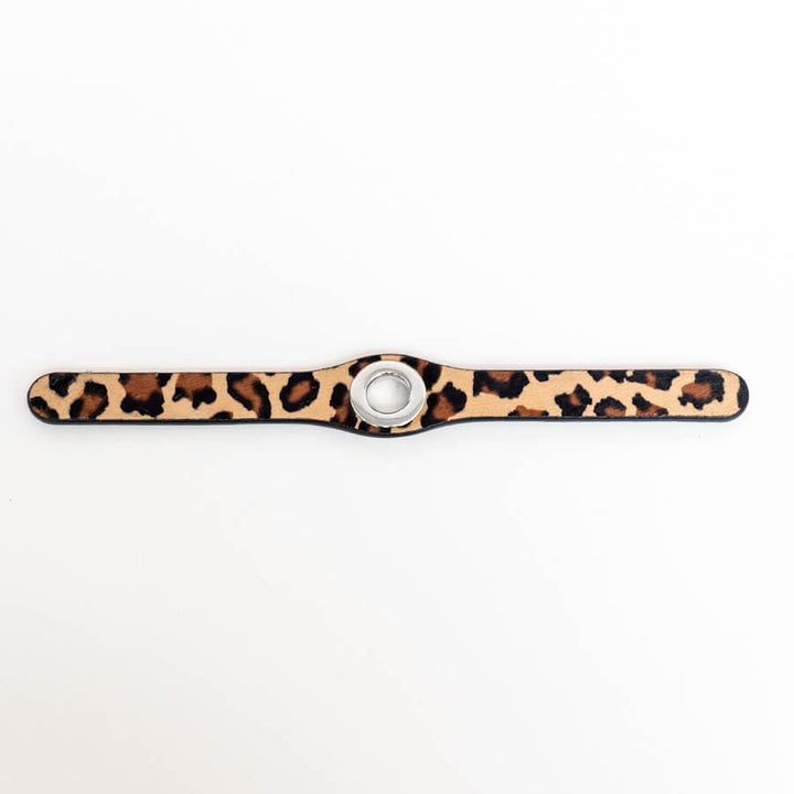 Leopard Calf Sarah Haran Deco Strip Textured Popper with Silver hardware front 1 | N02-S