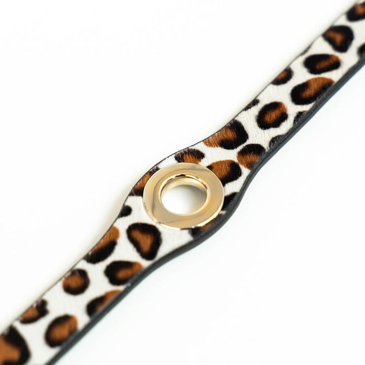 Leopard Cream Sarah Haran Deco Strip Textured Popper with Gold hardware detail | C01-G