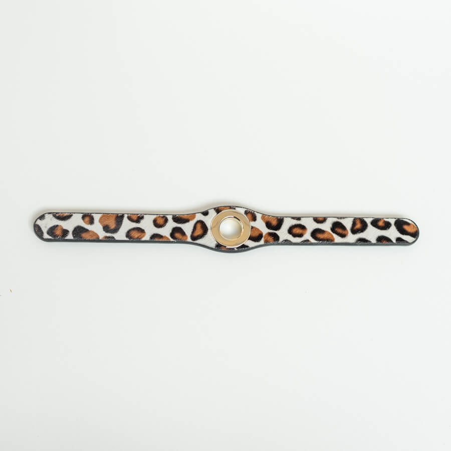 Leopard Cream Sarah Haran Deco Strip Textured Popper with Gold hardware front 1 | C01-G