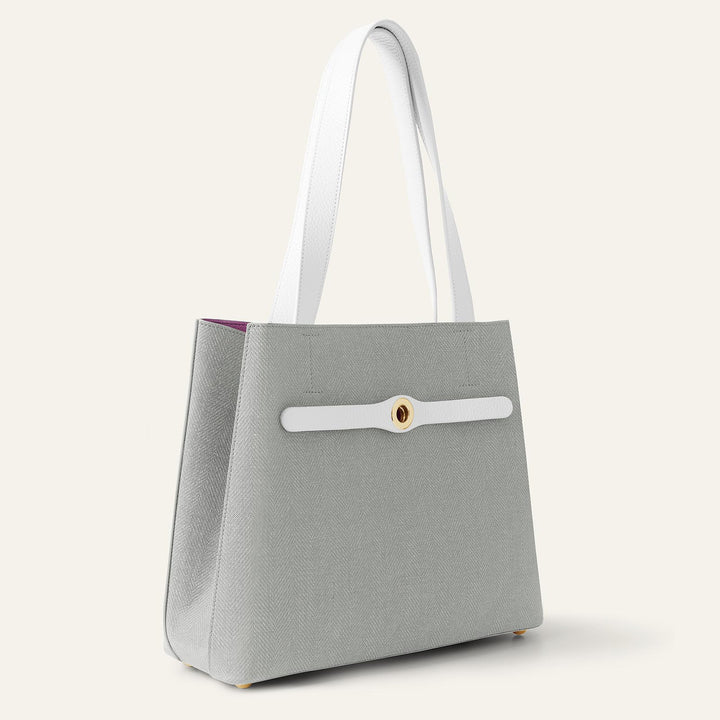 Dove with White Complimentary Bag Q1 Reservation: Sarah Tote with Gold hardware side closed | A14-G