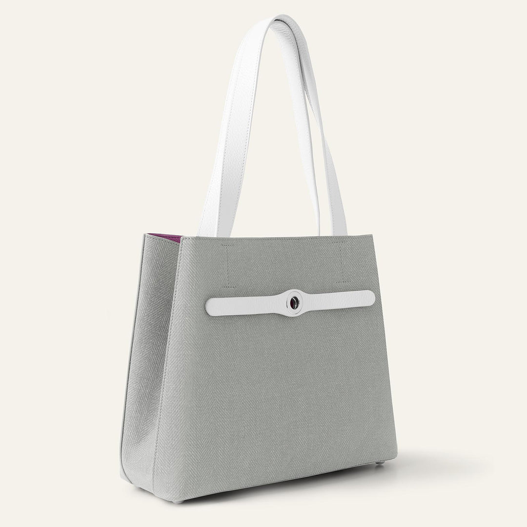 Dove with White Complimentary Bag Q1 Reservation: Sarah Tote with Silver hardware side closed | A14-S