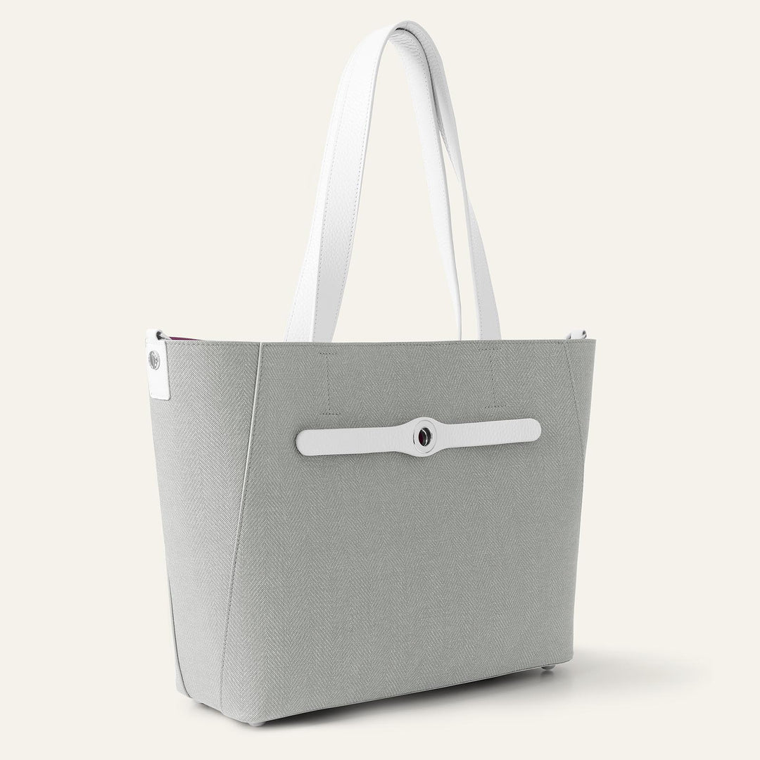 Dove with White Complimentary Bag Q1 Reservation: Sarah Tote with Silver hardware side open | A14-S