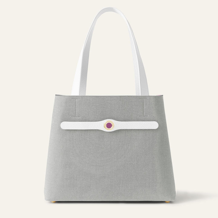 Dove with White Complimentary Bag Q1 Reservation: Sarah Tote with Gold hardware front closed | A14-G