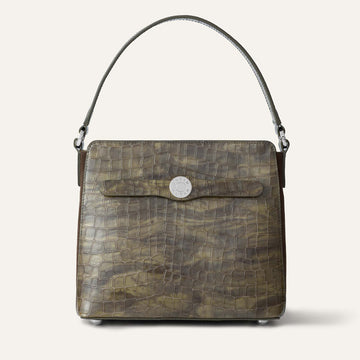 Rosa Handbag | Flint Patent Croc with Silver hardware