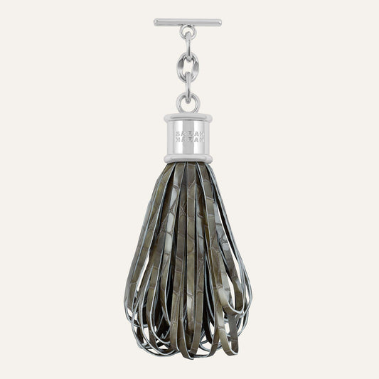Lantern Tassel | Flint Patent with Silver hardware