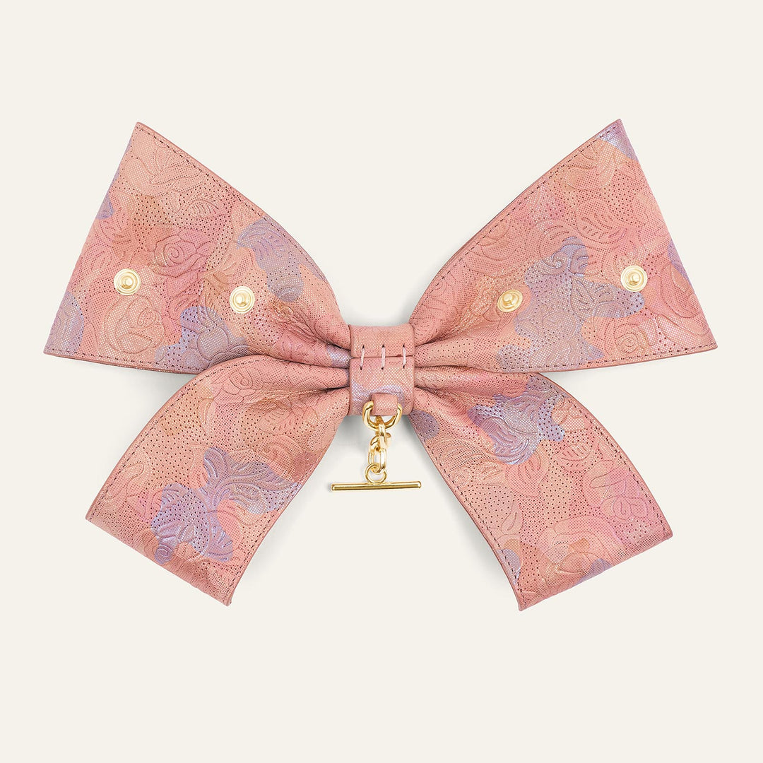 Garden of Roses Sarah Haran Deco Bow Textured with Gold hardware back | P71-G