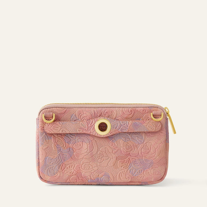 Garden of Roses Sarah Haran Millie Pouch Textured with Gold hardware back | P71-G