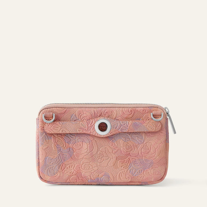 Garden of Roses Sarah Haran Millie Pouch Textured with Silver hardware back | P71-S