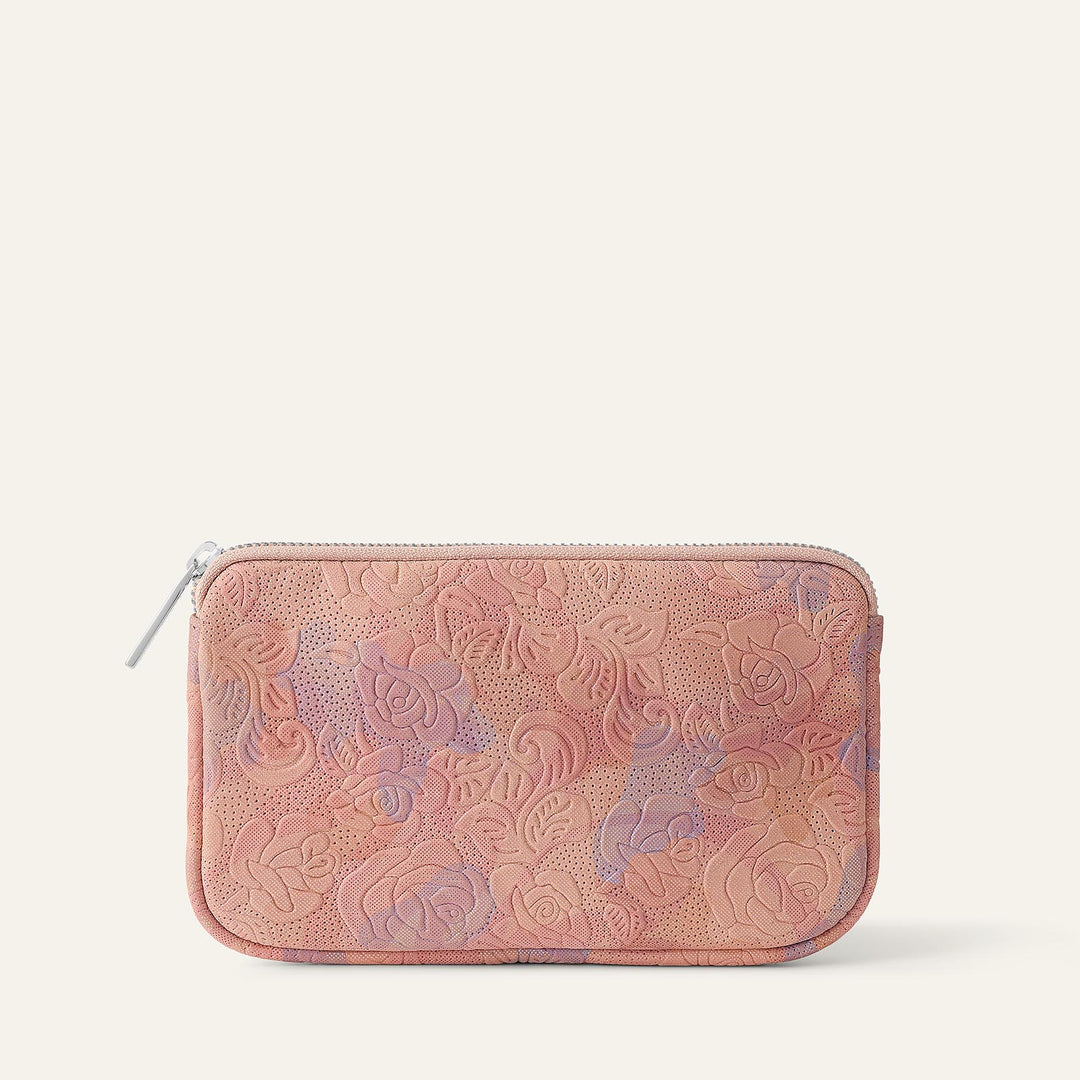 Garden of Roses Sarah Haran Millie Pouch Textured with Silver hardware front | P71-S