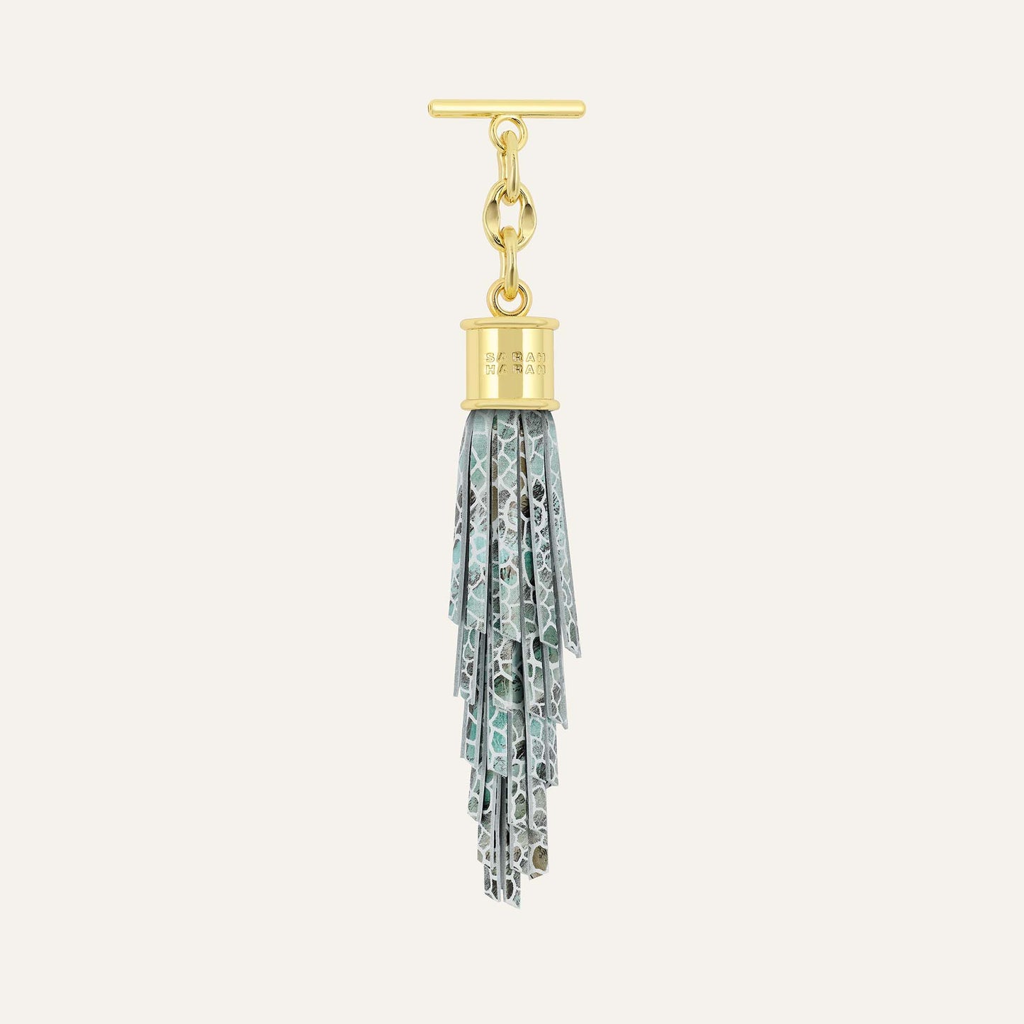 Feather Capsule Tassel Mini | Green Mosaic with Gold hardware