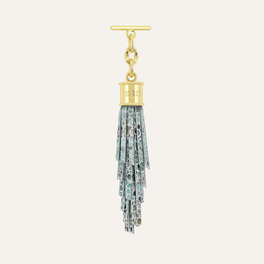 Feather Capsule Tassel Mini | Green Mosaic with Gold hardware