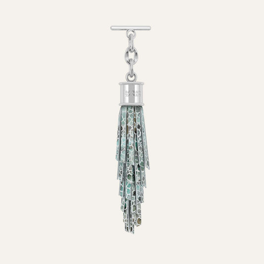 Feather Capsule Tassel Mini | Green Mosaic with Silver hardware