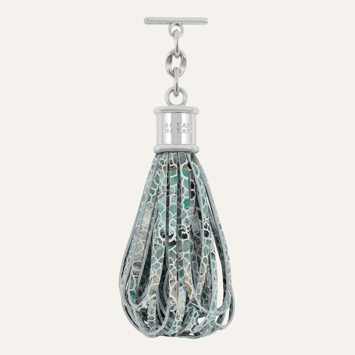 Lantern Tassel | Green Mosaic with Silver hardware