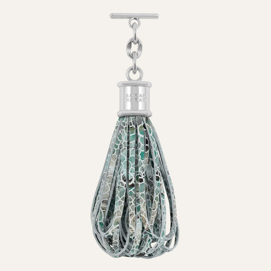 Lantern Tassel | Green Mosaic with Silver hardware