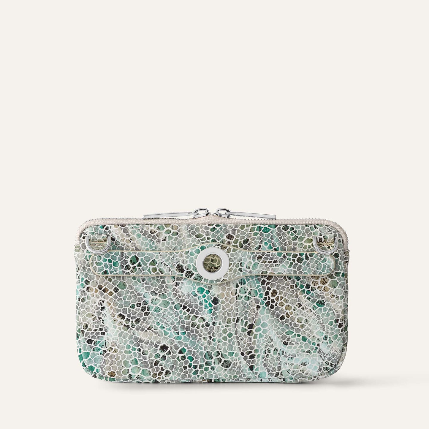 Millie Clutch Bag | Green Mosaic with Silver hardware