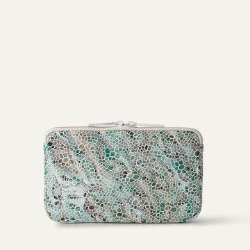 Millie Clutch Bag | Green Mosaic with Silver hardware