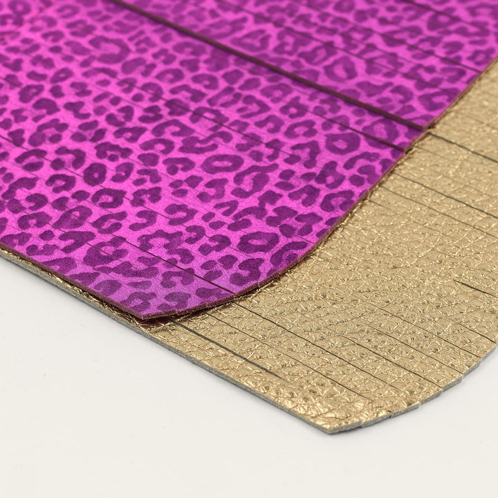 Hot Pink Leopard Metallic Gold Shimmer Sarah Haran Deco Fringing with Gold hardware detail | P75-G