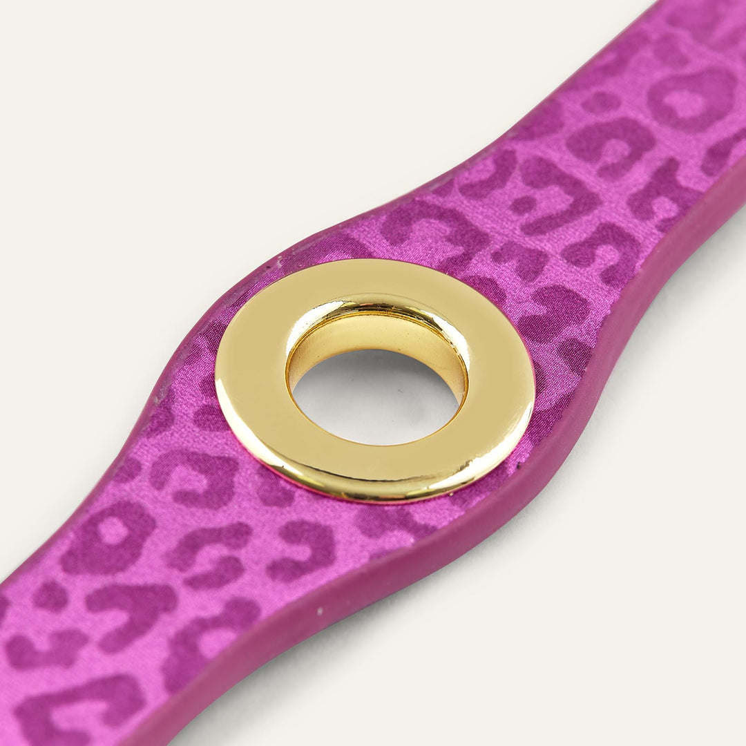 Hot Pink Leopard Sarah Haran Deco Strip Textured Stud with Gold hardware detail | P70-G