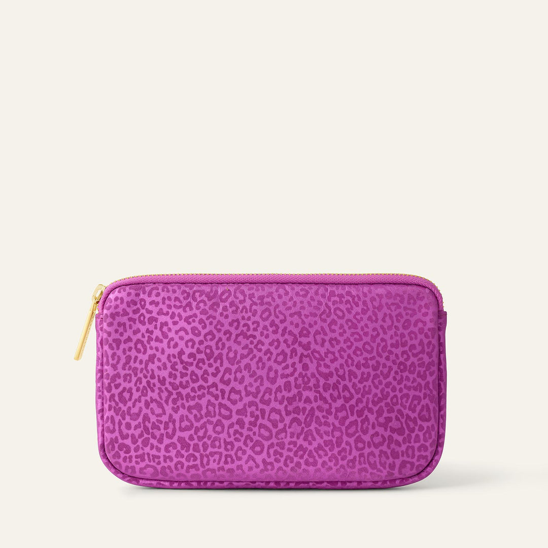 Hot Pink Leopard Sarah Haran Millie Pouch Textured with Gold hardware front | P70-G