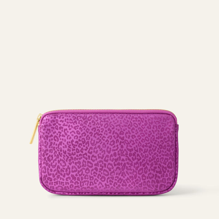 Hot Pink Leopard Sarah Haran Millie Pouch Textured with Gold hardware front | P70-G