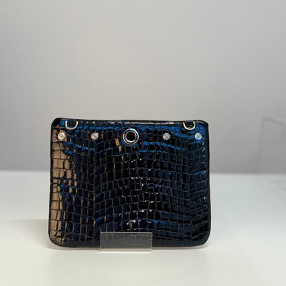 Mia Pouch | Navy Patent Croc with Silver hardware